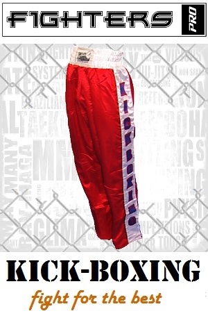 FIGHT-FIT - Pantaloni da Kickboxing / Raso / Rosso / Medium