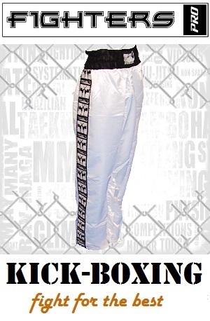 FIGHT-FIT - Kick-Boxing Hosen / Satin / Weiss / Small