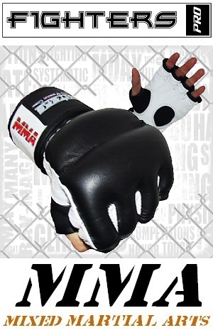 FIGHTERS - Guantes MMA / Cage Fight / Negro-Blanco / XS