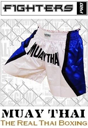 FIGHTERS - Muay Thai Shorts / White-Blue / Medium