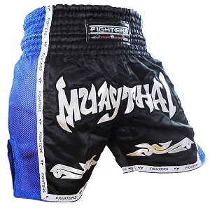 FIGHTERS - Thai Boxing Shorts / Elite Muay Thai / Black-Blue / Large