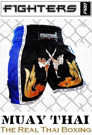 FIGHTERS - Shorts de boxe thai / Elite Fighters / Noir-Bleu / XL
