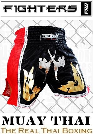 FIGHTERS - Pantalones Muay Thai / Elite Fighters / Negro-Rojo / XS