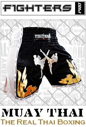 FIGHTERS - Pantalones Muay Thai / Elite Fighters / Negro-Blanco / Large