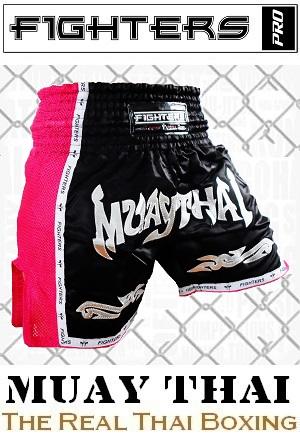 FIGHTERS - Thai Boxing Shorts / Elite Muay Thai / Black-Pink / XS