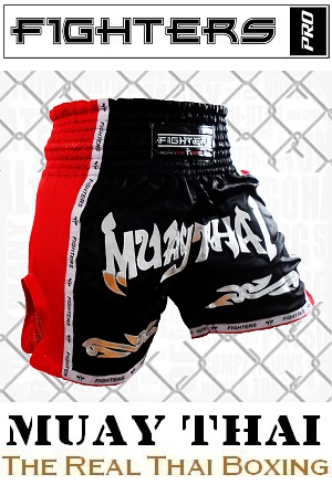 FIGHTERS - Shorts de boxe thai / Elite Muay Thai / Noir-Rouge / XS