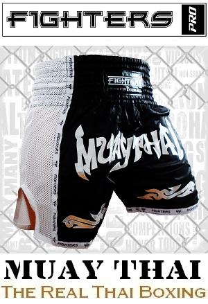 FIGHTERS - Pantalones Muay Thai / Elite Muay Thai / Negro-Blanco / Medium
