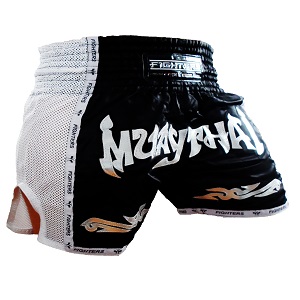 FIGHTERS - Pantalones Muay Thai / Elite Pro Muay Thai / Negro-Blanco / Large