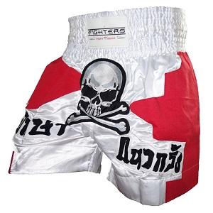 FIGHTERS - Shorts de Muay Thai / Skull / Blanc-Rouge / Large